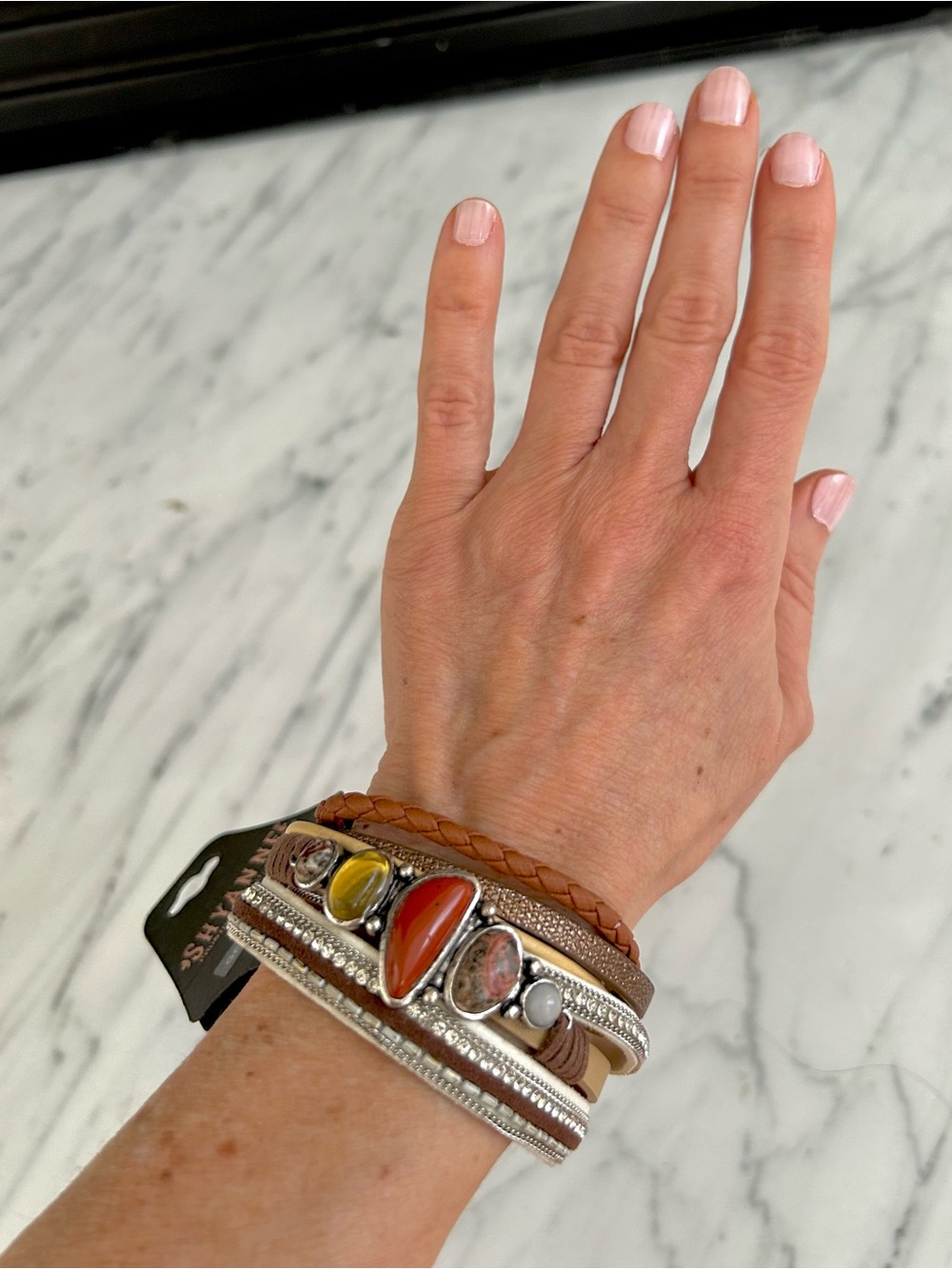 Shyanne Gold Desert Genuine Stone Multistrand Cuff Bracelet NWT OS